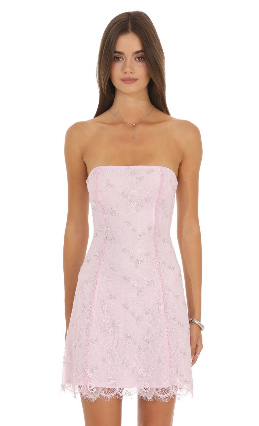 Strapless Lace Dress in Pink